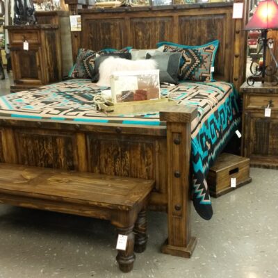 Native American Bedding And Wooden Bedroom Set For Sale At Rustler's Junction In Lampasas, TX