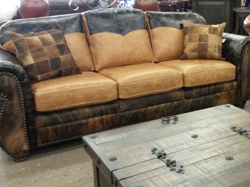 rustic, western leather couch for sale at Rustler's Junction in Lampasas, TX