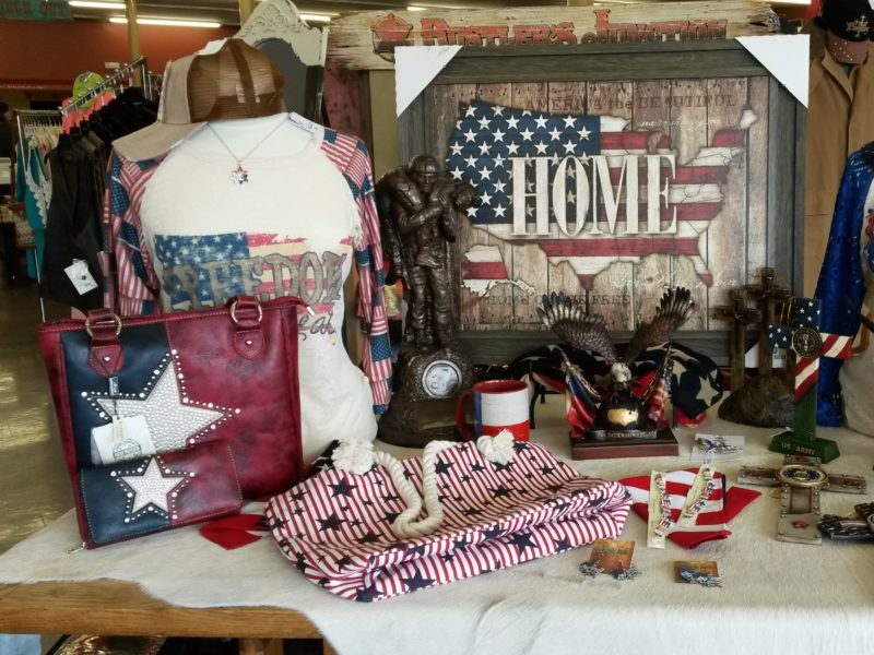 July 4th western wear and home decor for sale at Rustler's Junction in Lampasas