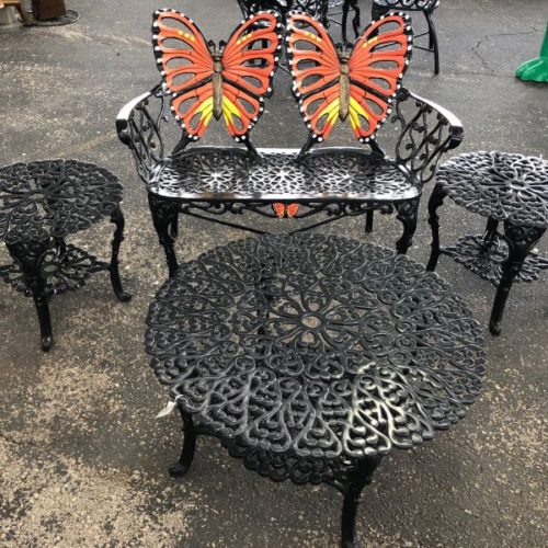 Monarch Butterfly Bench With Scroll Coffee And End Tables. All Made Of Heavy-cast Aluminum.