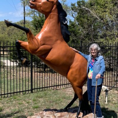 This Customer Was Thrilled To Receive Her Custom Painted 9 Foot Rearing Horse!