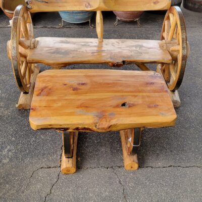 Like Cedar But Want Something A Little Different? Check Out This Cedar Bench & Coffee Table With Wheel Accents On Side.