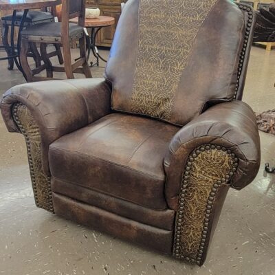 Ask Us About A Pair Price On This Beautiful Rich Brown Leather Swivel Gliding Recliner!