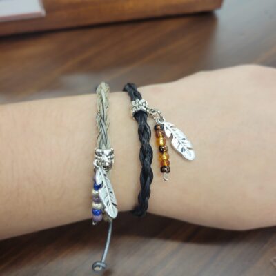 Beautiful Horsehair Bracelets With Feather Charm And Beading.
