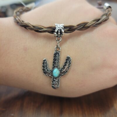 Horsehair Bracelet With Turquoise Cactus Charm.