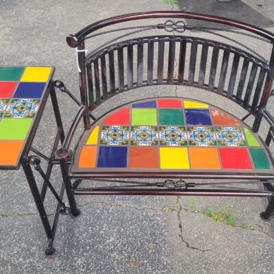 This Beautiful Talavera-style Glider Comes With An Attached Side Table.