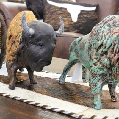 Aluminum-Cast Buffalo Statues Painted In Patina And Lifelike Finishes. Matches Perfectly With Any Western Style Decor!
