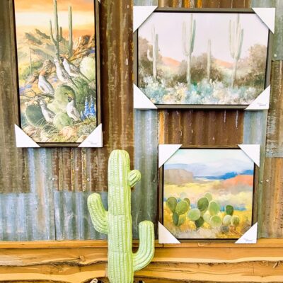Desert-themed Aluminum Statues And Canvas Wall-art.