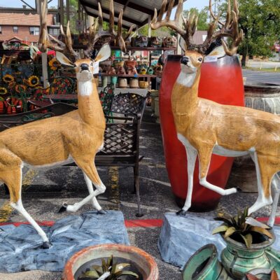 Left And Right Facing Realistic Pair Of Bucks Standing On A Rock. Great For Gates Or Entryways!