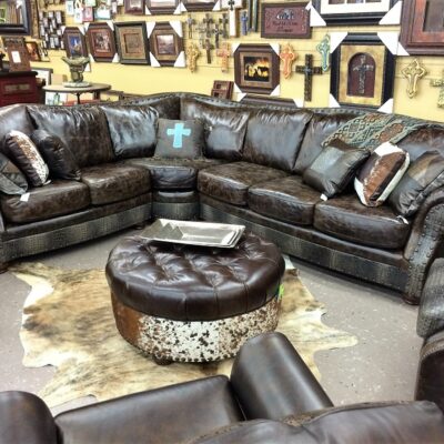 Leather Sectional With Alligator Accents, 10-1/2' X 8-1/2' For Sale At Rustler's Junction In Lampasas