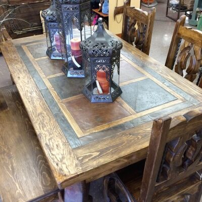 Handcrafted 6 Foot Slate Dining Room Set With Table And Matching Chairs.