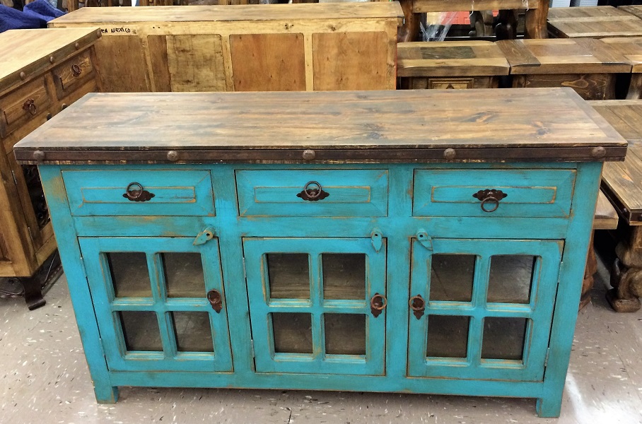 Add some color to your dining room or kitchen area with this rustic turquoise buffet!