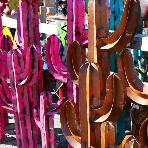 Colorful Cactus Aluminum Statues For Sale At Rustler's Junction