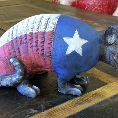 Aluminum Armadillo With Texas Flag For Sale At Rustler's Junction In Lampasas